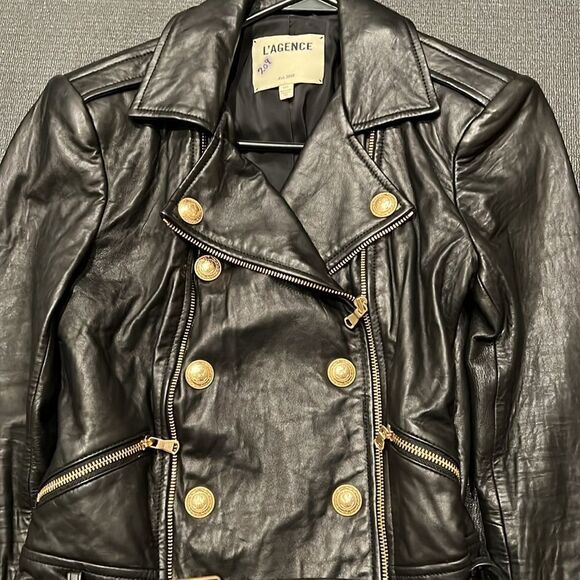 L'AGENCE BILLIE BELTED LEATHER JACKET - - Picture 3 of 5
